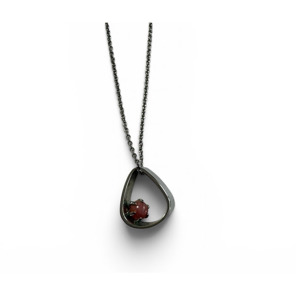 Pink Smooth Stone Pendant Necklace Geometric (Nickel Silver NS)